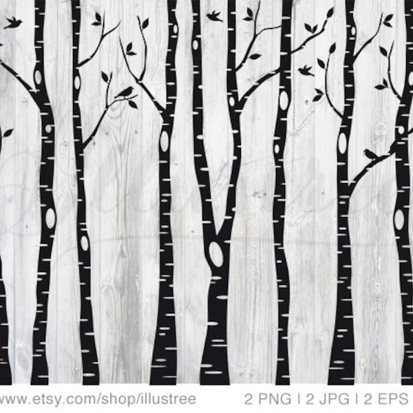 Birch trees SVG, birch tree forest, digital clip art, black and white, cut file for cutting machine, png, jpg, vector, EPS, instant download