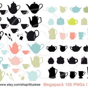 Coffee and tea digital clip art set, cups, mugs, pots, clipart for cards, logo design, graphic design, SVG, commercial use, instant download