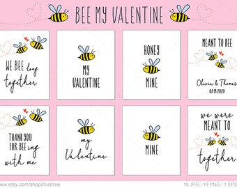 8 Valentine's day cards and art prints, Valentines day printable card, cute bee clip art, commercial use, PNG, EPS, SVG, instant download