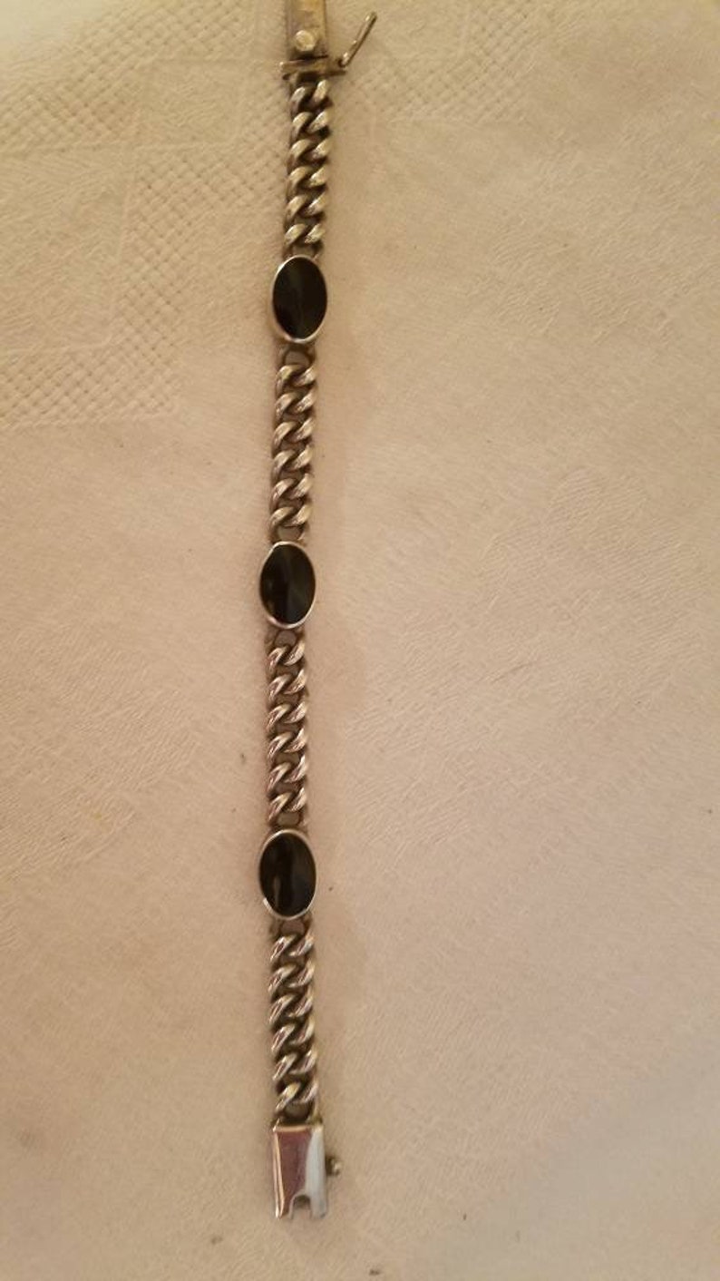 Vintage Sterling Silver Black Onyx Chain Bracelet Mexico 925 REDUCED PRICE