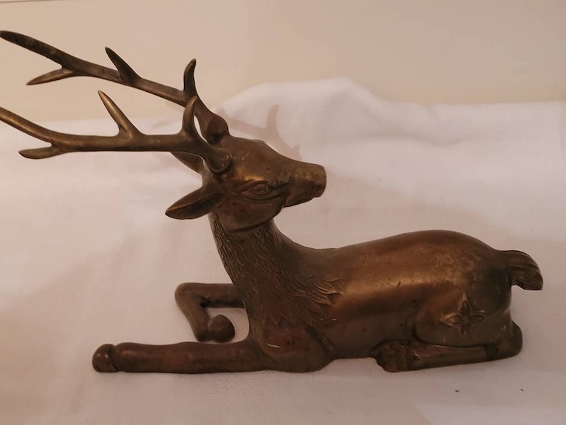 Vintage Brass Deer Figurine Large Heavy Etsy