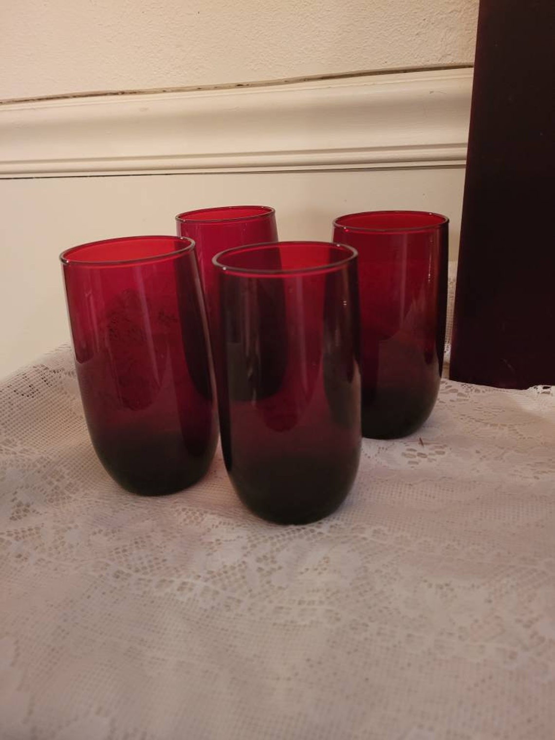 Vintage Set of 4 Ruby Red Drinking Glasses/Tumblers Etsy