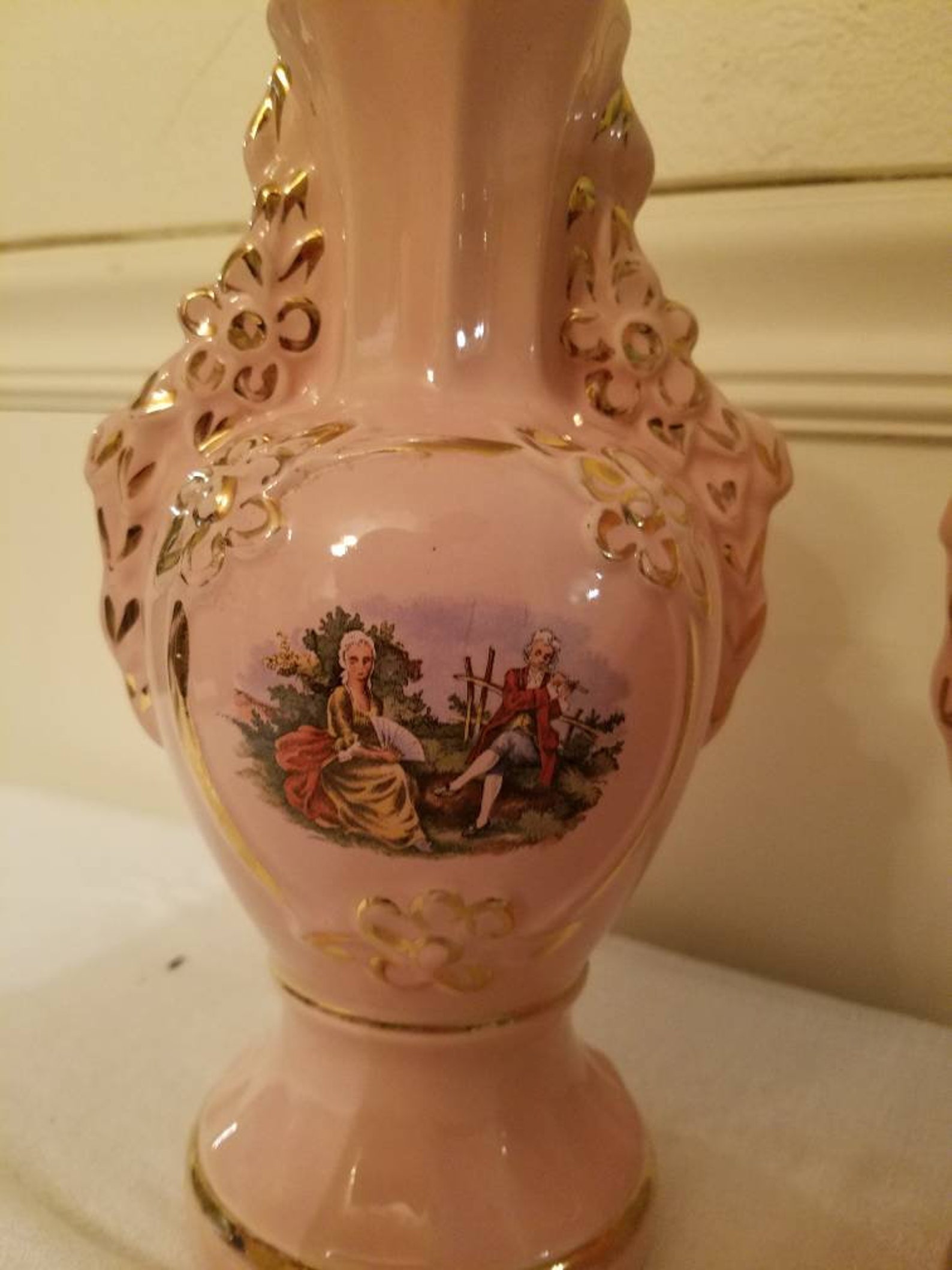 Vintage Victorian Bedside Table Lamps Pair boxB Etsy España