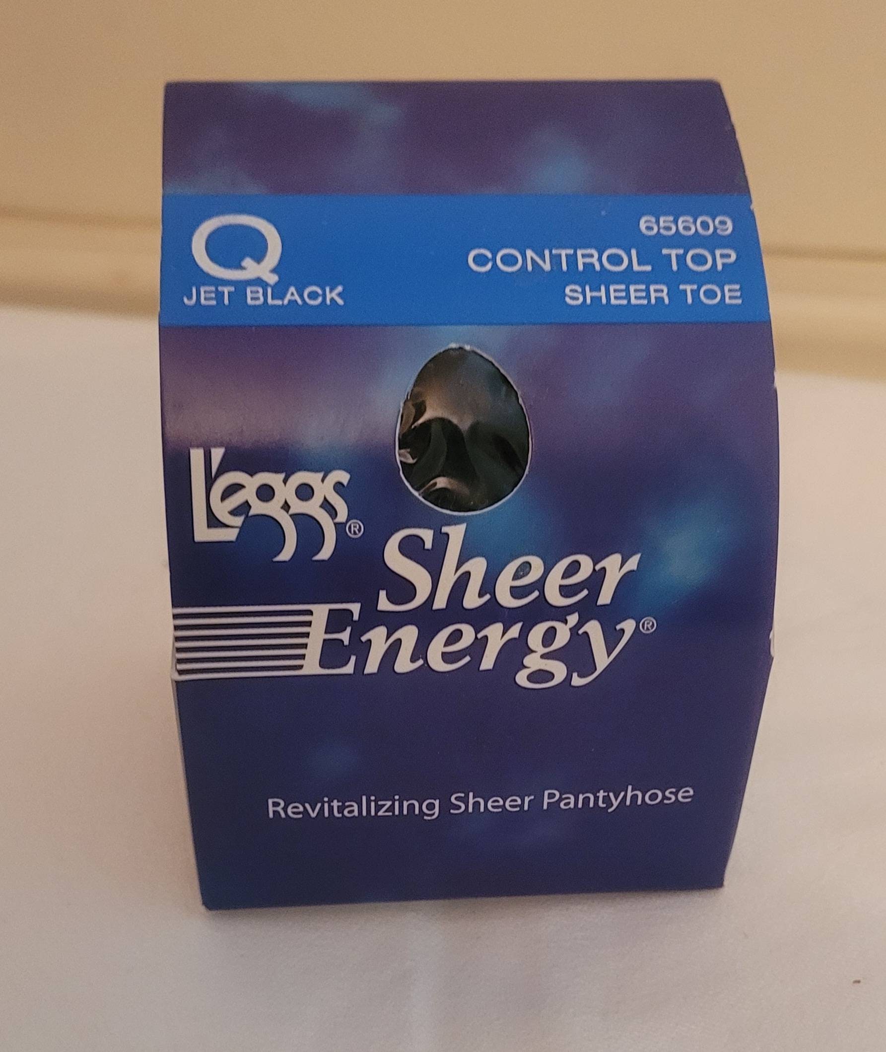 Leggs Sheer Energy Control Top Jet Black Size Q Pantyhose. Boxf 