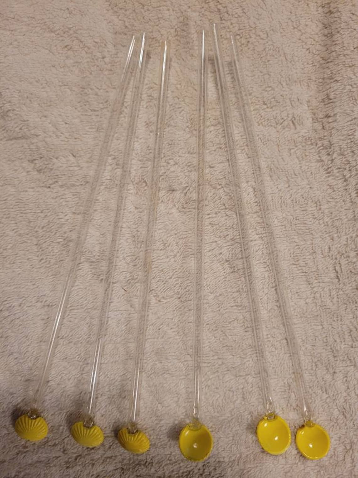 Vintage Glass Straws Swizzle Sticks Yellow Shell Spoon. Etsy