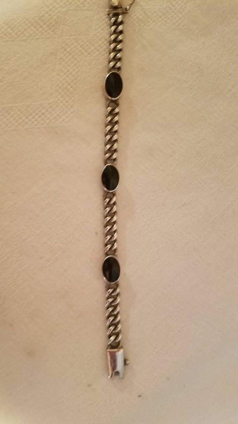 Vintage Sterling Silver Black Onyx Chain Bracelet Mexico 925 REDUCED PRICE