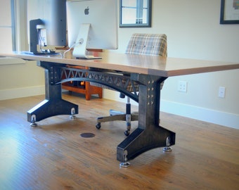 DA Bridge Desk, Industrial Desk, Twin Pedestal Desk, Steel and Wood Desk