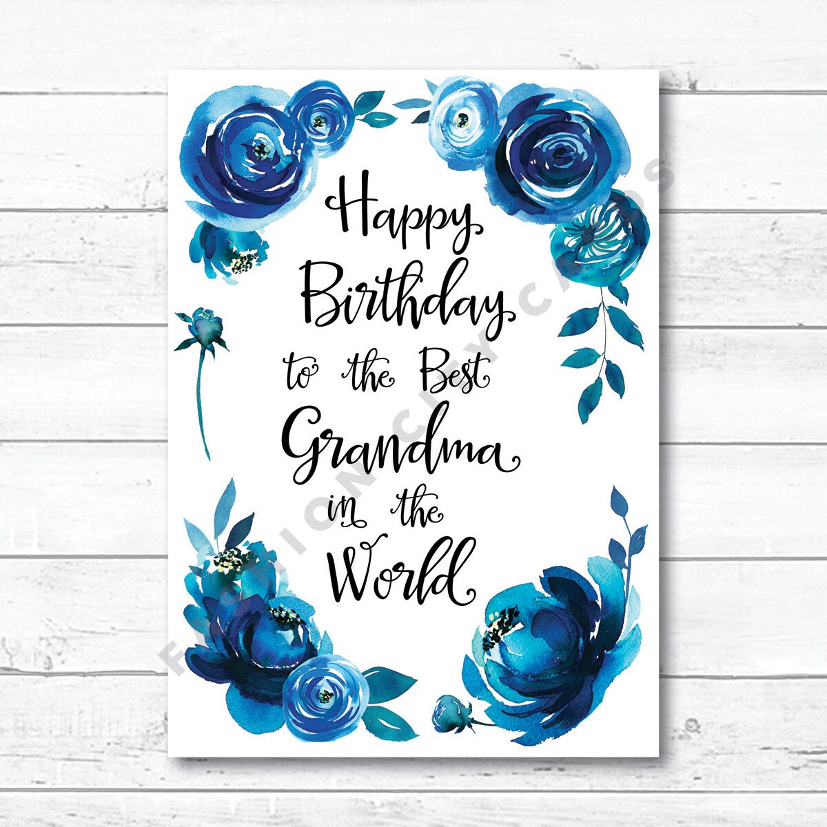 printable happy birthday card for grandma blue watercolor etsy australia