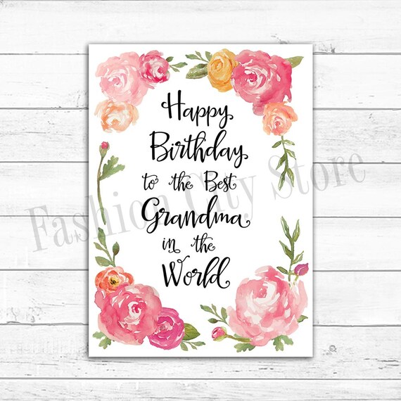 Printable Happy Birthday Card For Grandma Watercolor Peonies Etsy