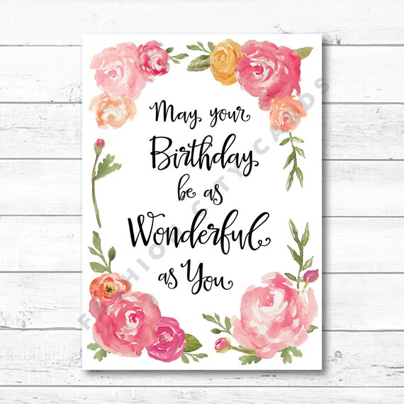 printable happy birthday card watercolor peonies diy instant download printable happy birthday cards