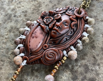 Jasper Goddess Pendant - Hand Sculpted Goddess Necklace