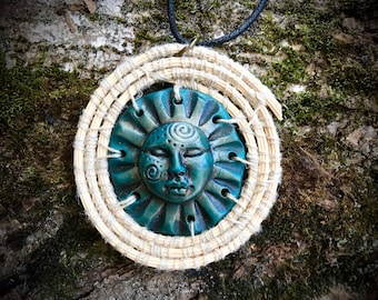 Tribal God Necklace with Coiling - Hand Sculpted Clay Goddess Pendant
