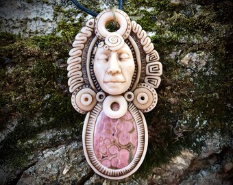 Warrior Man with Ocean Jasper - Hand Sculpted Clay Spiritual Jewelry