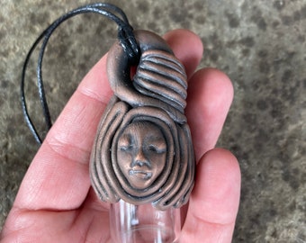 Copper electroformed Goddess Necklace - Spell Jar Pendant