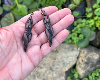 Spiral Goddess Earrings - Black and Earthy Red-Brown