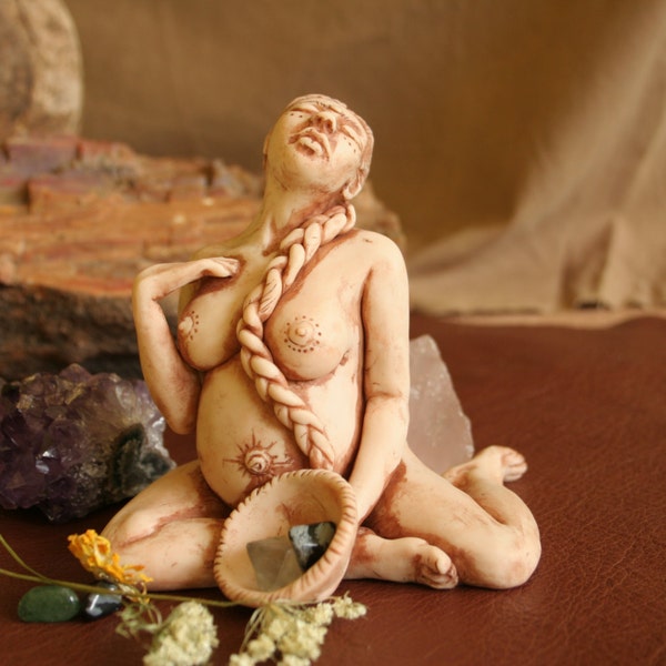 Pregnant goddess statue, pregnant woman sculpture, polymer clay statue, clay statue, new age art, miniature goddess sculpture, boho hippie