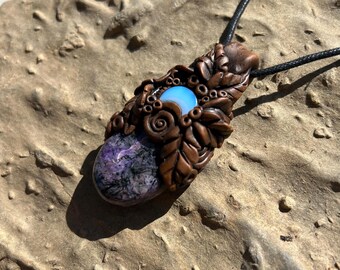 Charoite Pendant - Crescent Moon Necklace