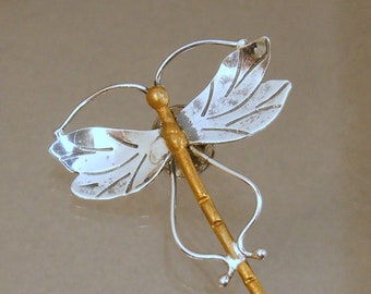 GARDELLA Sterling Silver & Brass DRAGONFLY Lapel Pin