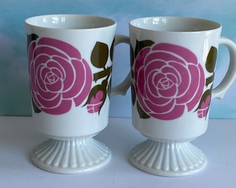 Vintage Japan Rose Footed Mugs, Set of 2