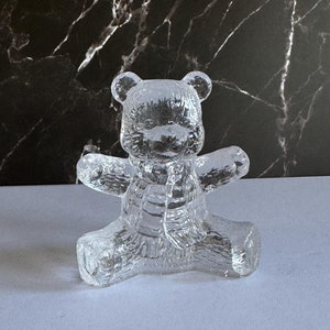 Figura de oso de peluche de cristal transparente vintage, coleccionable de Taiwán (8,25 cm de alto)