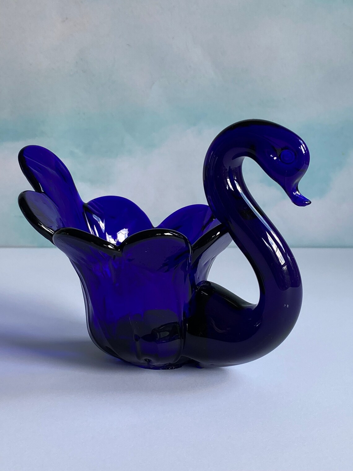Vtg Cobalt Blue Glass Swan Candle Holder Tea Light o Votive Etsy