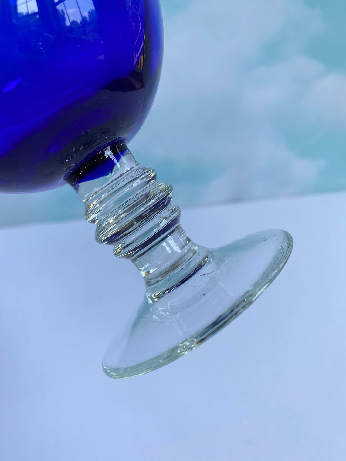 Vtg Cobalt Blue Glass Bud Vase With Clear Stem Hand Blown Etsy