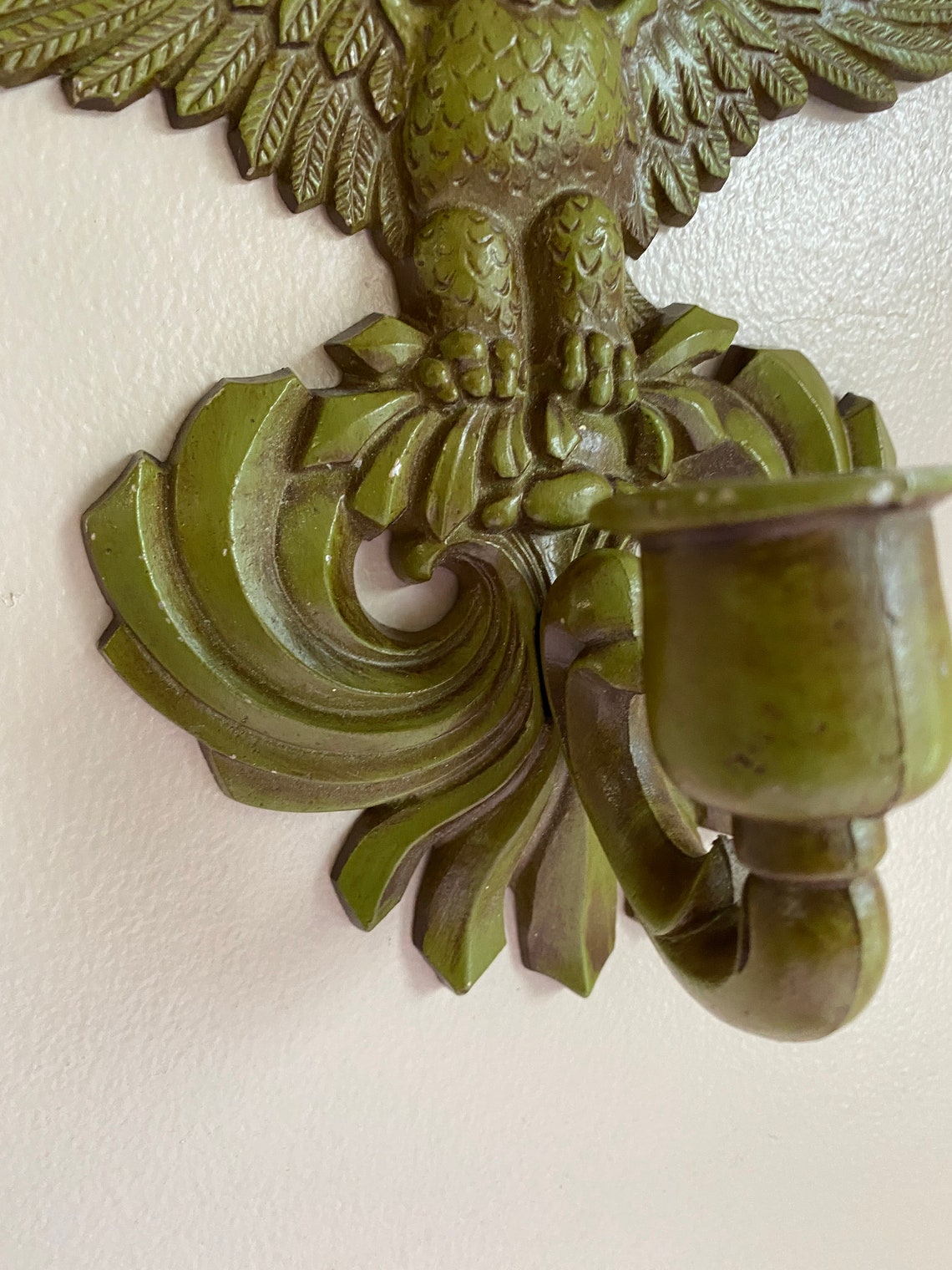 Vtg Sexton Metal Eagle Candle Holder Wall Decor Green Metal Etsy