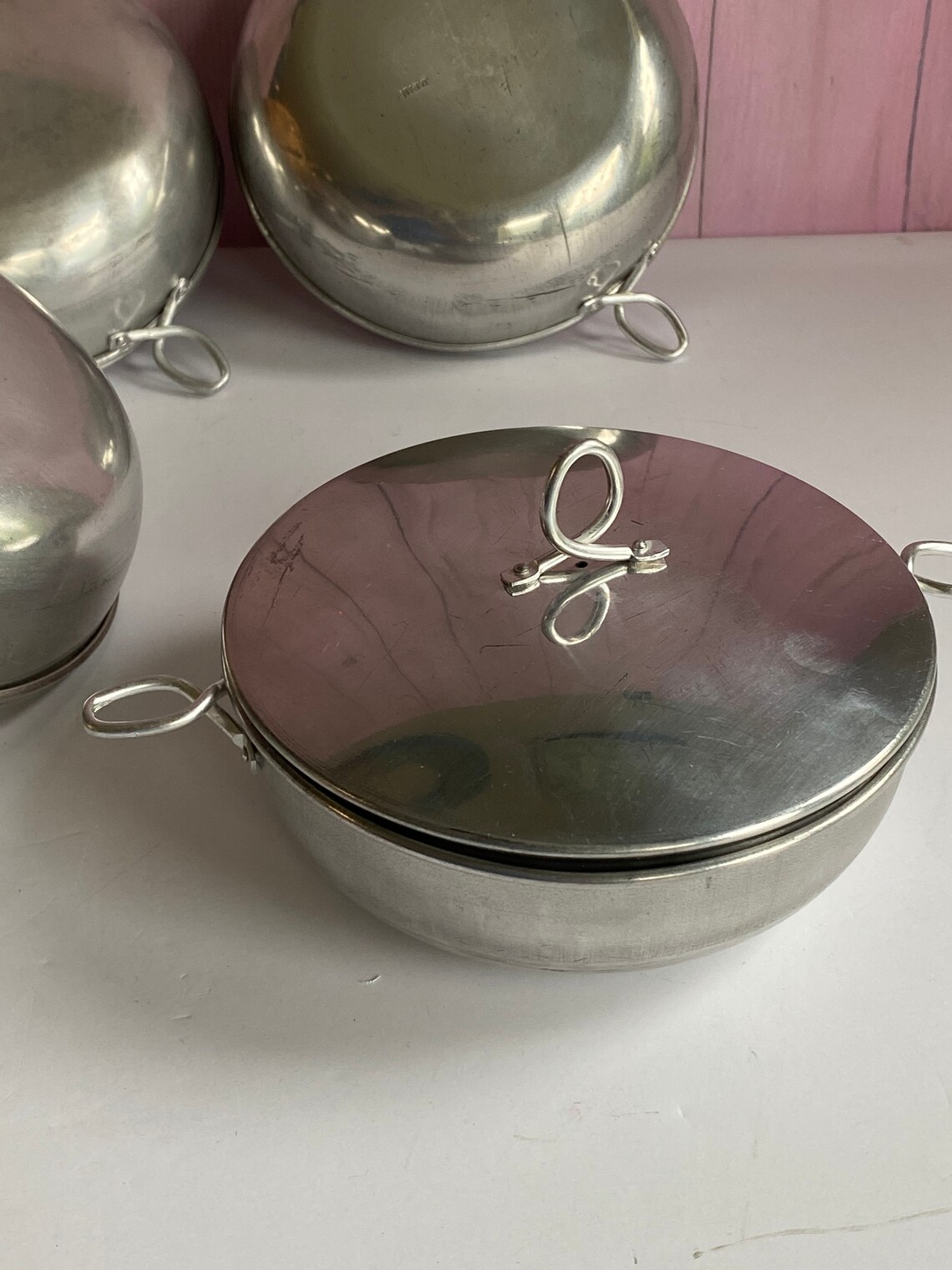 Vtg Set Aluminum Rice Bowls with Covers and Baskets Made in Etsy
