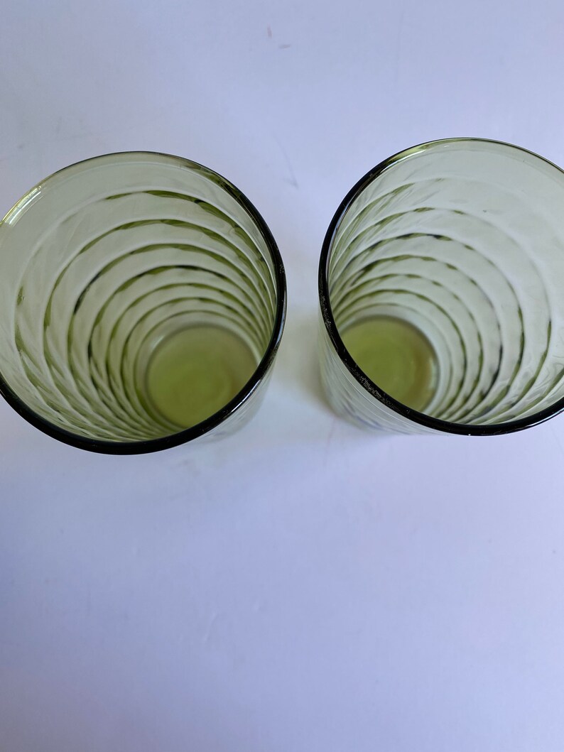 Vtg Green Ripple Glass Drinking Glasses Retro Green Drinking Etsy