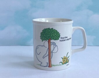 Vtg Harry Gans Cartoon Eli Elephant Mug, Ceramic "Find The Hidden Elephant" Coffee Mug Enesco Japan 1982 Harry Gans