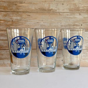 Bud Light Nashville City Logo Drinking Glasses, Set of 3 Pint Size City of Nashville Design Beer Glasses