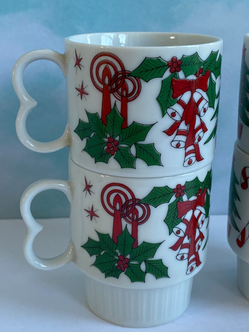 Vtg Stacked Christmas Mugs Set of 4 Holiday Mugs Bell and Etsy
