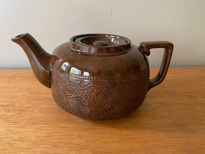 Small Brown Half Tortoise Shell Design Half Textured Teapot Sadler Glazed Tortoise Shell Design and Textured Teapot Made in England Vtg