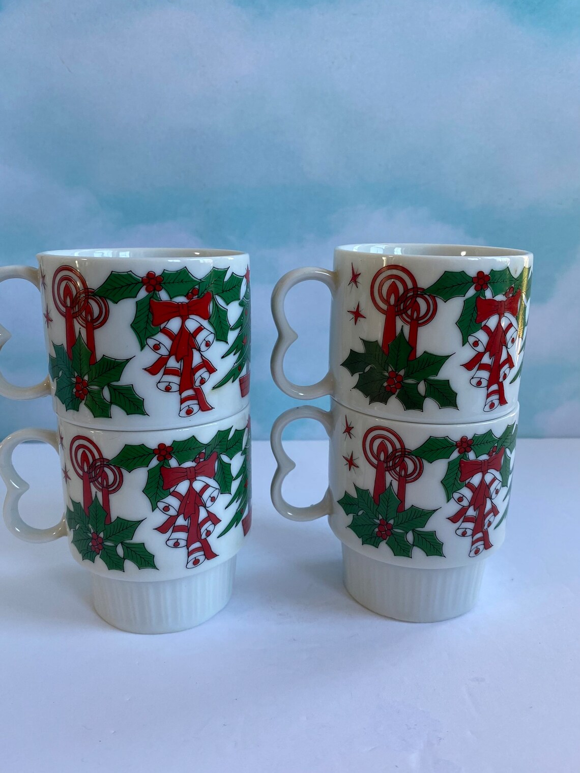 Vtg Stacked Christmas Mugs Set of 4 Holiday Mugs Bell and Etsy