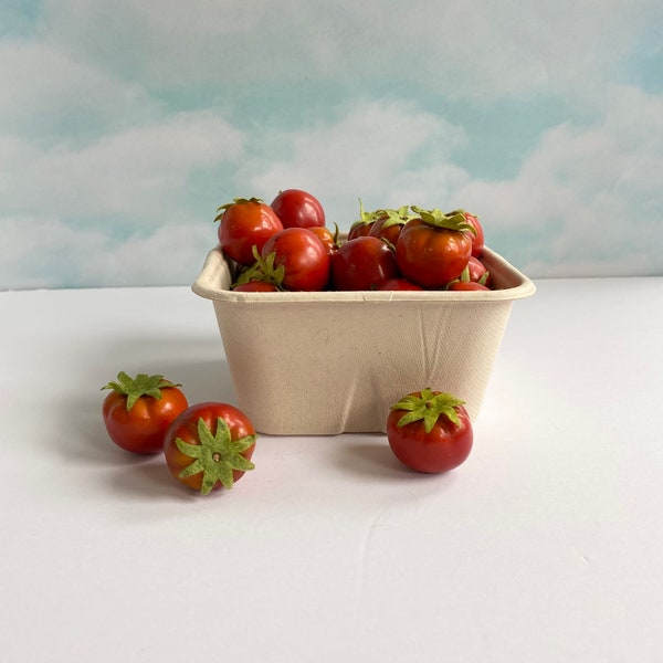 Vtg Faux Cherry Tomatoes Small Basket, Faux Fruits and Vegetables, Small Tomatoes Display, Decorative Fruit/Vegetable, Cherry Size Tomatoes