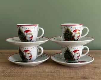 Espresso Cups And Saucers Christmas Santa Set of 4