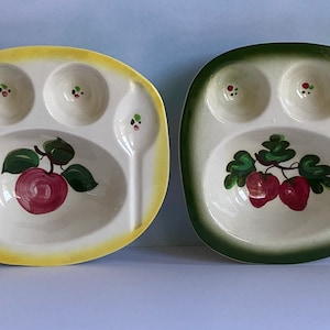 Vtg Decora Ceramics Egg Breakfast Bowls/Plates, Hand Painted California 2205, Breakfast Dishes Egg and Spoon Serving Bowl, Fruit Design, Two