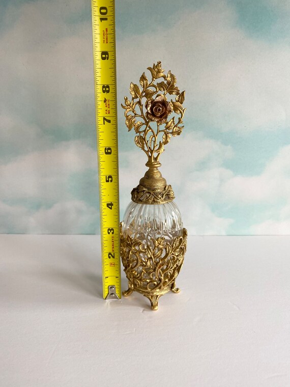 Vtg Ormolu Gold Plated Glass Perfume Bottle, Boud… - image 8