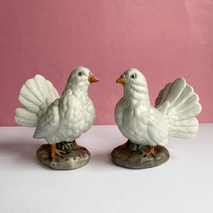 Vintage Iridescent Ceramic Dove Figurines, Wedding Decor Pair