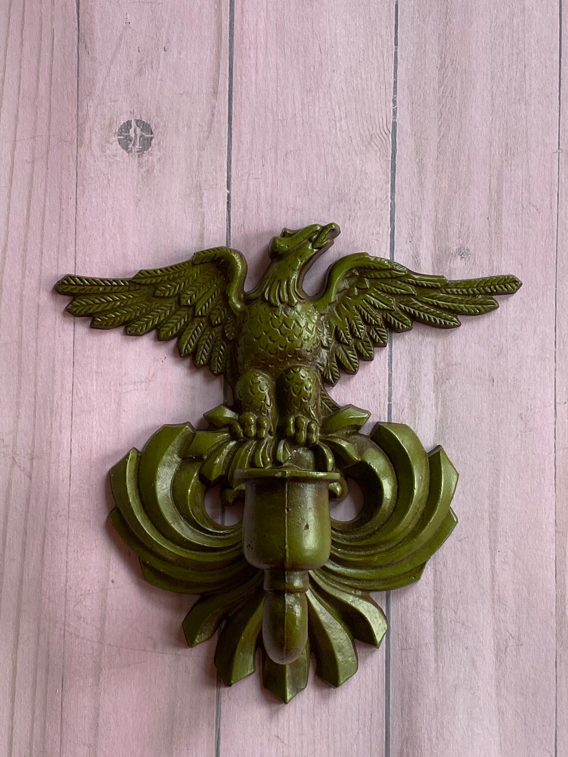 Vtg Sexton Metal Eagle Candle Holder Wall Decor Green Metal Etsy