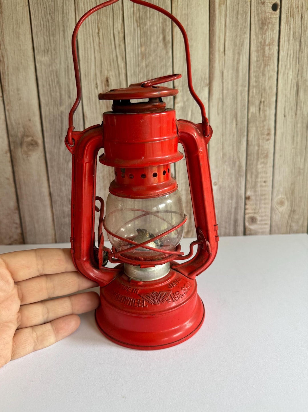 Vintage Red Oil Lantern: Winged Wheel No. 350, Metal & Glass - Etsy