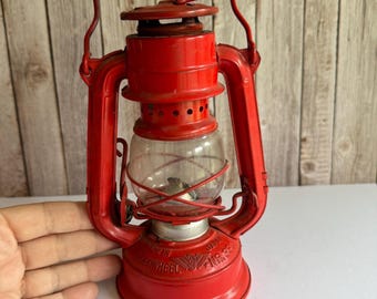 Vintage Winged Wheel Lantern, Red Kerosene Oil Lamp, Made in Japan