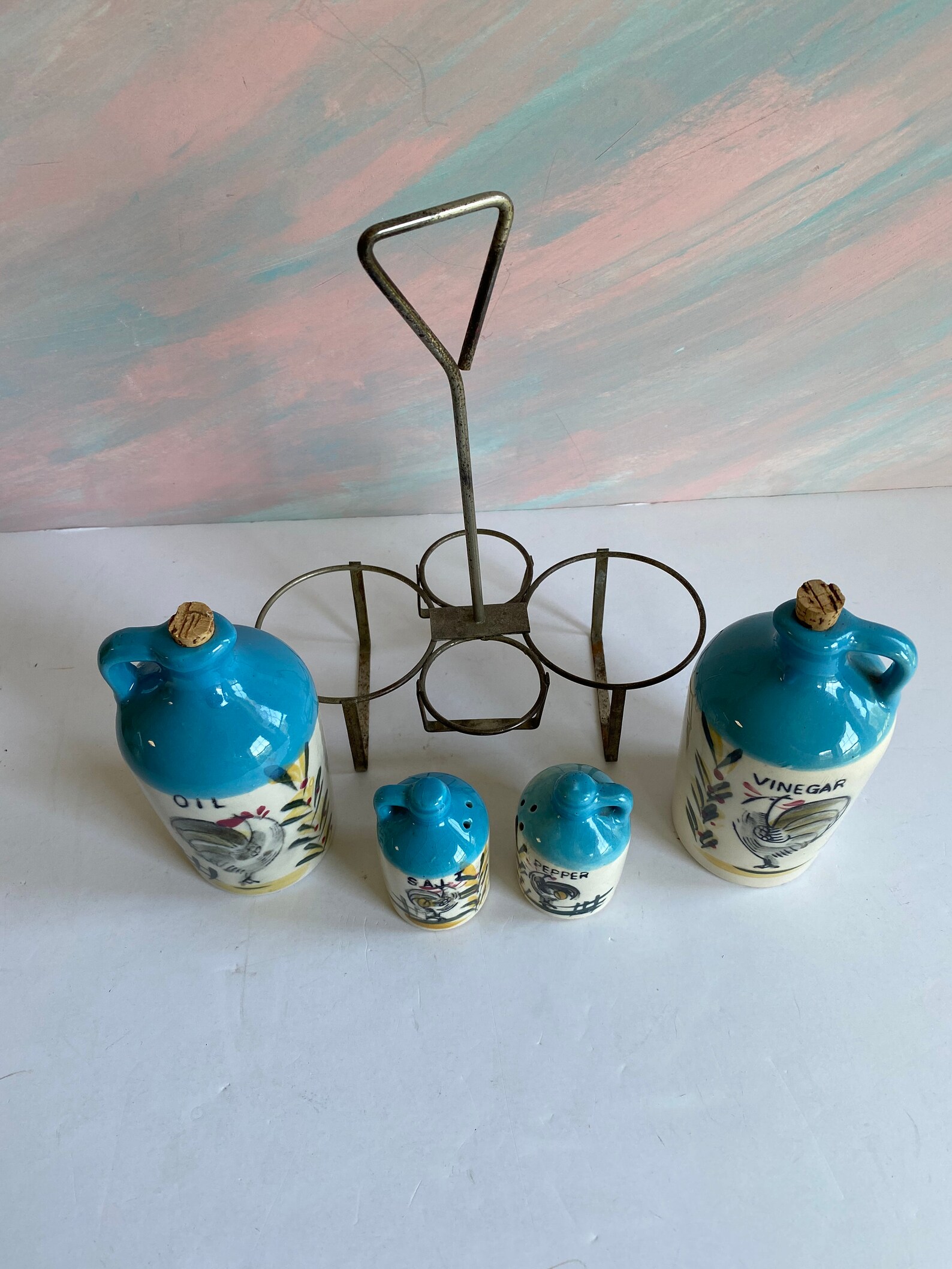 Vtg Condiment Caddy Set Japan Ceramic Oil Vinegar Salt Etsy