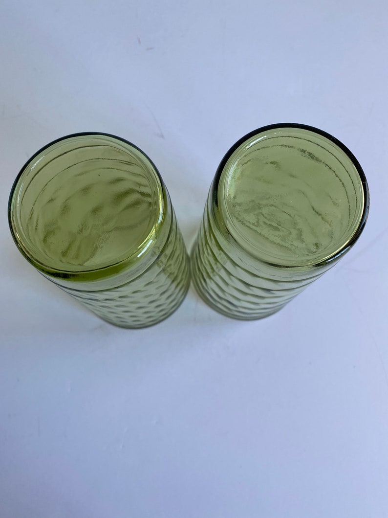 Vtg Green Ripple Glass Drinking Glasses Retro Green Drinking Etsy