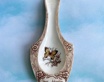 Vtg Treasure Craft Butterfly Spoon Rest, Ceramic Great Adventure Butterfly Kitchen Spoon Rest, Vtg Rustic Kitchen Decor, READ Description