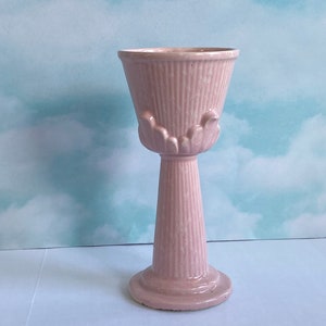Vtg Imperial Tall Candle Holder or Vase, MCM Ceramic Pink Vase or Candle Holder