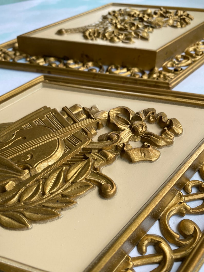 Vtg Diamond Shaped Wall Plaques Dart Ind. Gold Diamond Shaped Etsy