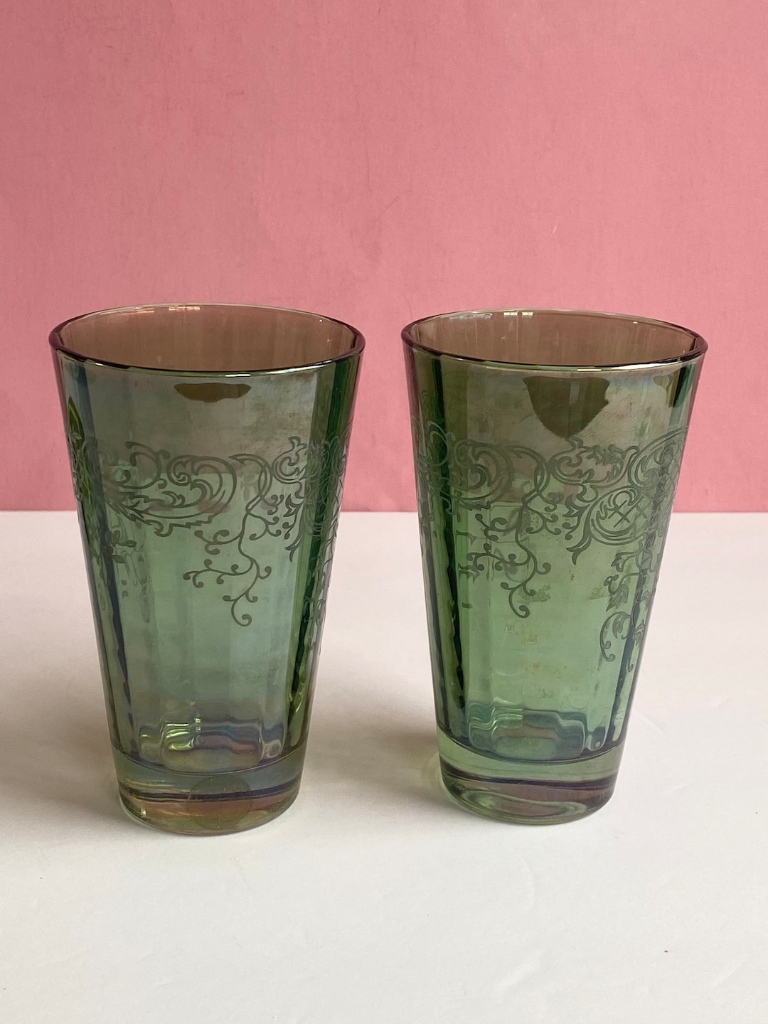 Sc Line Italy SC Line Italian Green Ribbed Drinking Glasses With Silver Design, Made ...