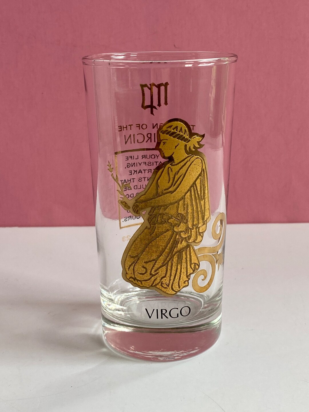 Vtg Astrology Virgo Drinking Glass, Horoscope Zodiac Sign Virgo