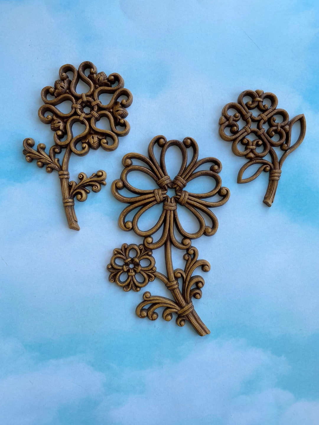 Vtg Homco Flowers, Faux Wicker Flower Wall Decor, Dart Ind. Brown Small